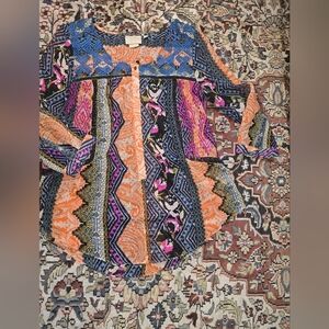 Anthropologie Vanessa Virginia Boho 3/4 Sleeve Multicolor Blouse Sz 2